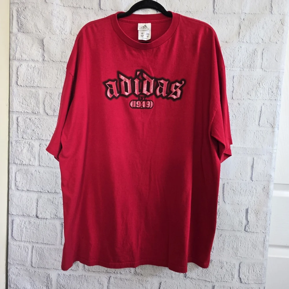 Y2K‎ Vintage Adidas Red Spray Paint Logo Oversized Tee Men's Size 2XL